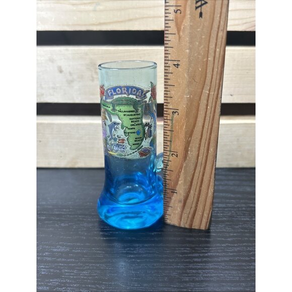 Florida Souvenir Double Shot Shot-Glass 4” Tall With Blue tint And handle - Picture 3 of 4